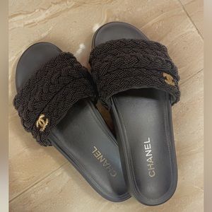 Authentic Chanel Lambskin & Pearl Mules